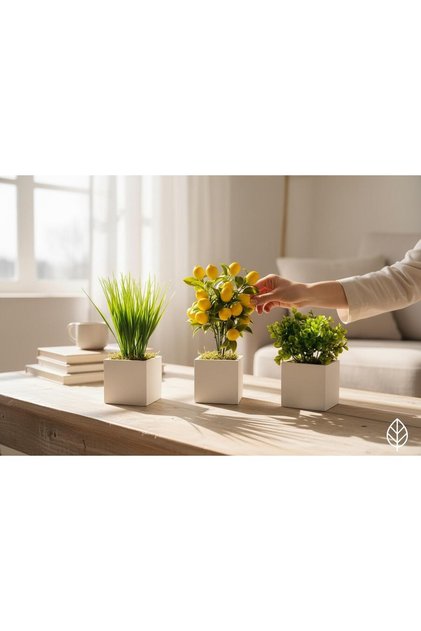 Set de 3 ghivece din beton lucrate manual cu aranjament de flori artificiale, cadou de Ziua Mamei, Ziua Îndrăgostiților
