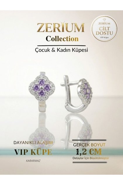 Children's and Women's Vip Steel Earrings Elegant Lightweight Zircon Stone Purple Flower