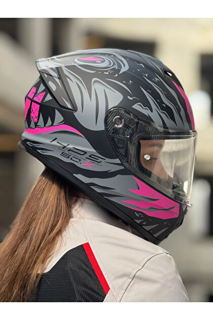 Givi 50.X SHARKBITE MAT SİYAH-GRİ-PEMBE KASK (ŞEFFAF VİZÖR