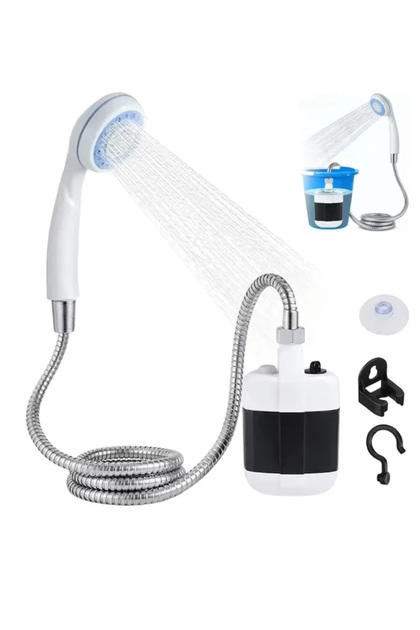 Duș portabil electric camping, 2200 mAh, 4–5 L/min, USB, furtun 1.5 m, ABS