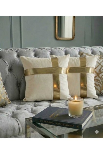 Luxury Velvet Double-Sided Throw Pillow Cover 45X45 with Gold Detail Decorative Pillowcase