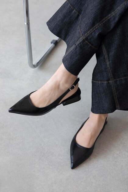 Jesse Women's Heeled Wrinkled Leather Shoes Black