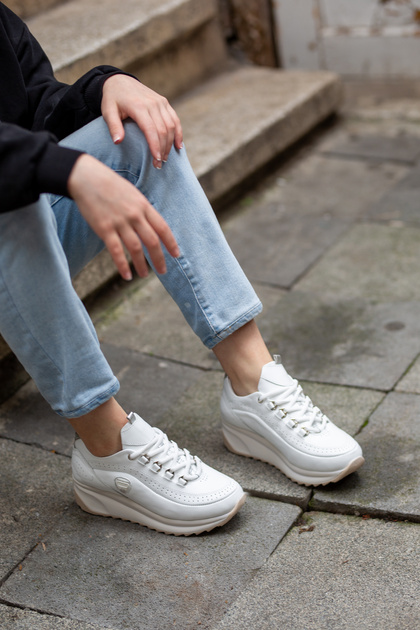 Mammamia 03725 Hakiki Deri Bağcıklı Ortopedik Kadın Sneaker