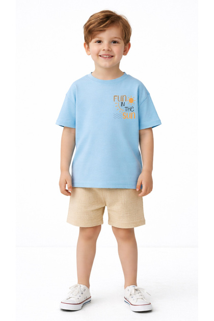 Boy's Muslin Shorts and T-Shirt Set Fun Printed Cotton