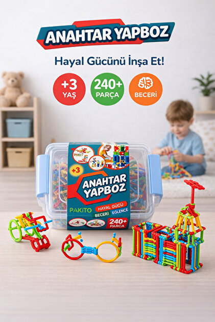 PAKİTO Anahtar Yapboz 240 Parça | Renkli Birleştirmeli Yapı-Şekil