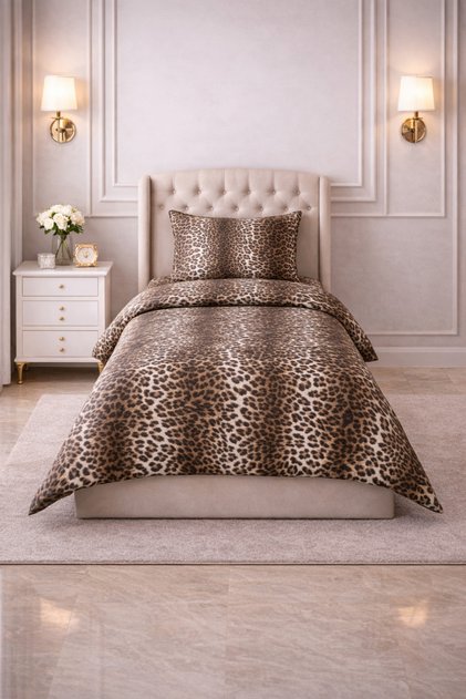 Cotton Ranforce Leopard Elastic Sheet and 2 Pillows Single Duvet Cover Set