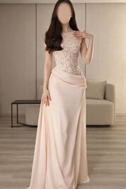 sachin and babi light blue dress Chiffon Tiered Maxi Dress , Nude Not See Thru | Color: Tan | Size: M main image 0
