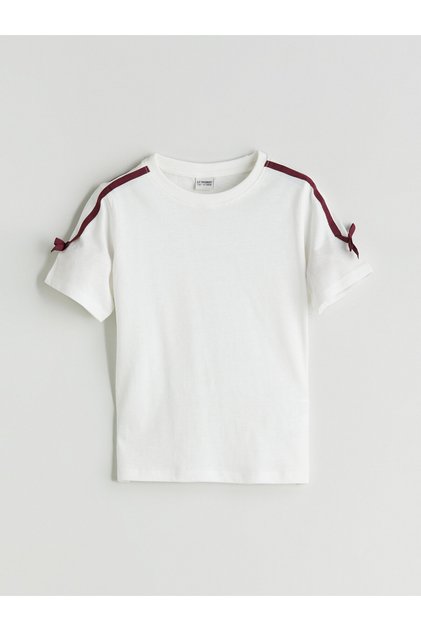 Tricou de fete cu guler rotund și detaliu fundă