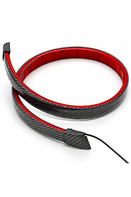 Bandă LED universală de 120cm pentru spoiler, 12V, cu lumini de frână și semnalizare, finisaj fibră de carbon
