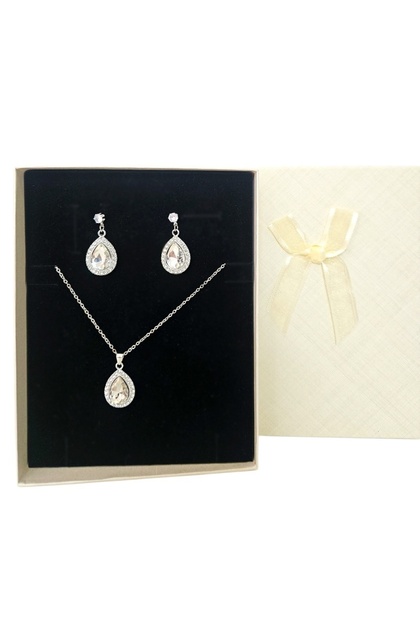 Set bijuterii dama Feeling Classic Drop din inox cu colier si cercei, design elegant lacrima