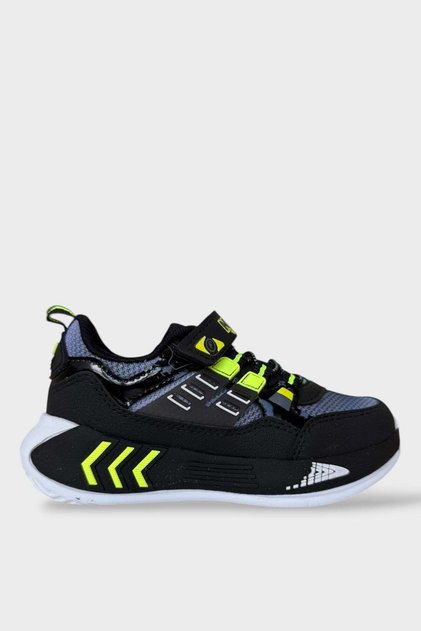 Velcro Lightweight Anatomical Sole Casual Sneaker Children's Sports Shoes Black - Yellow