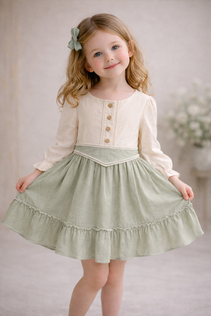 DUBA OCUK Girl's Buttoned Ruffle Detailed Linen Dress- Trendyol DUBA OCUK Girl's Buttoned Ruffle Detailed Linen Dress- Trendyol