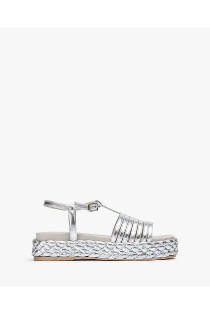 SANDAL WITH PLAITED BLOCK IN SILVER