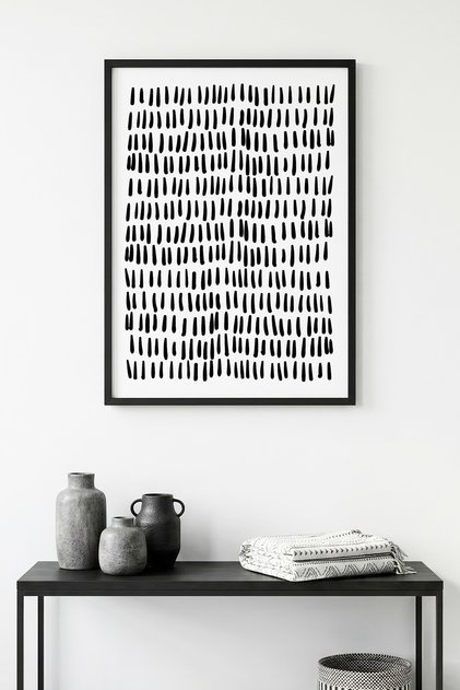 Minimal Black Patterned Painting with Black Wooden Frame - Abstract | Huhu1079 - Single Table Black Frame