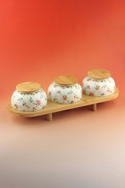 3-Piece Porcelain Spice Set with Bamboo Stand