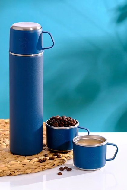 Luxury Steel Thermos Set with 3 Cups - 500 ml Vacuum Insulated Anthracite Thermos Set