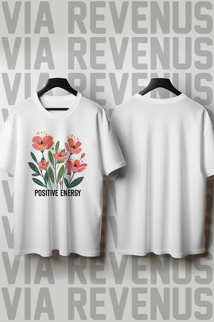 Positive Energy Printed Crew Neck Loose Fit 100% Cotton Unisex Tshirt