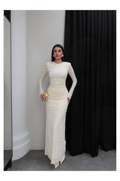 ESRAHELVACI Shoulder Shoulder Pad Piece Long Lace Dress- Trendyol ESRAHELVACI Shoulder Shoulder Pad Piece Long Lace Dress- Trendyol