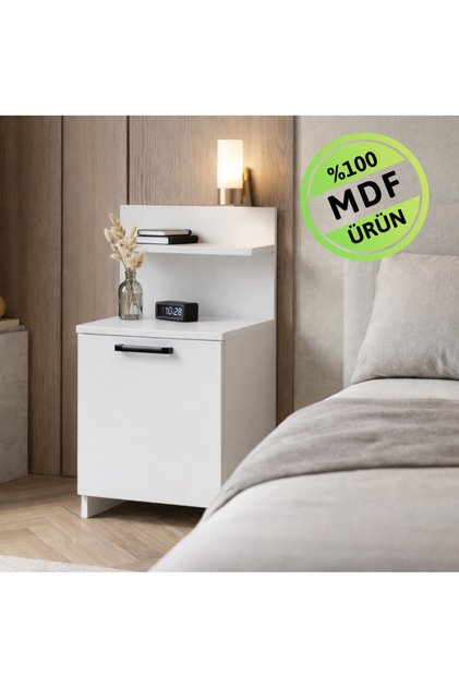 Efe Modern Beyaz Komodin – Raflı Çok Amaçlı Yatak Yanı Dolabı