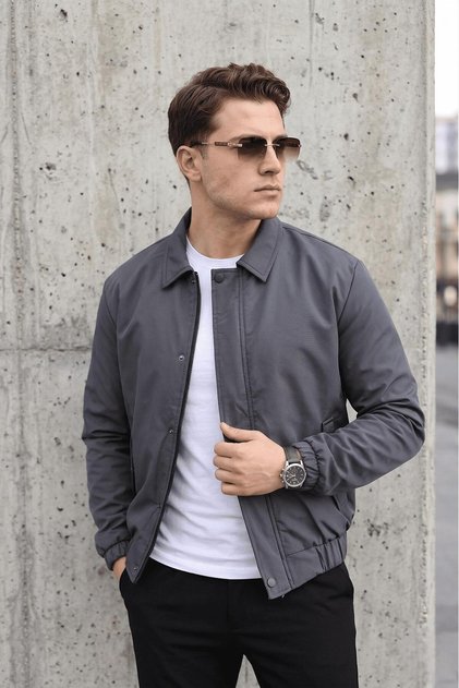 Muxi Slim Fit Zippered and Snap-Protected Lined Waterproof Men's Seasonal Bomber Jacket