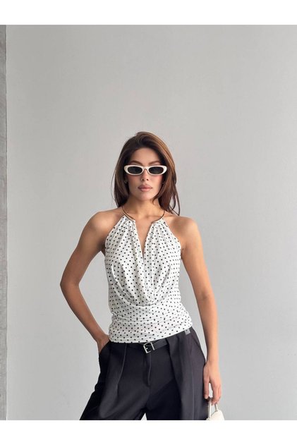 Polka Dot Blouse with Neck Accessory