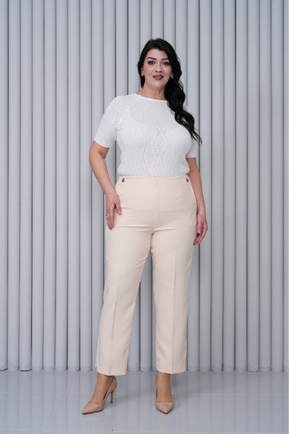 Button Detailed Oversized Fabric Pants