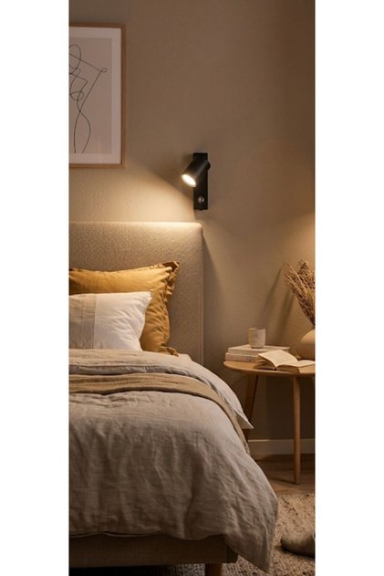 Gu10 Wall Sconce Led Spot Light with On/Off Button Bedside Reading Lamp Black Os Ram Energy Saving Bulb