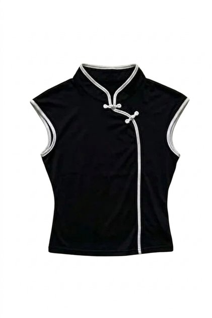 Japanese Style Mandarin Collar Qipao Style Plain Blouse