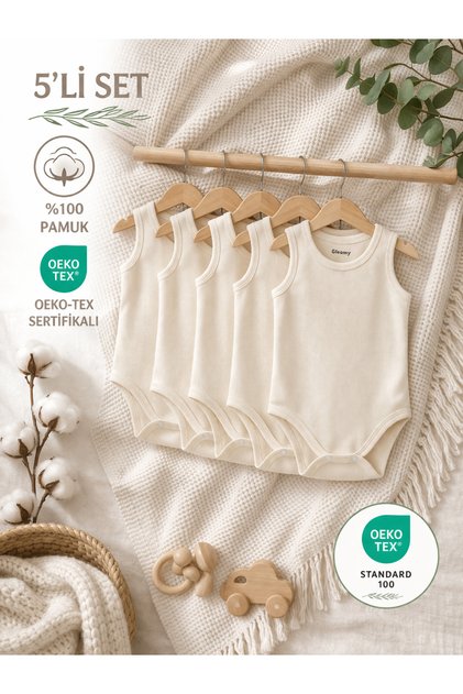 Baby 100% Cotton Combed Cotton Bodysuit Set of 5 Crew Neck Undershirt Body Badi