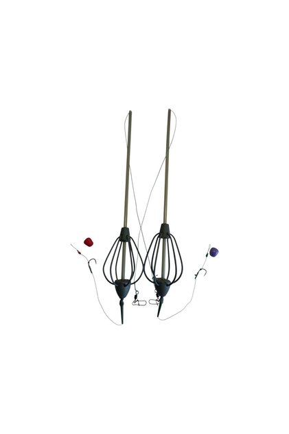 Set 2 monturi crap cu momitor cu tija 60g si fir de par Lazy Fish, carlig nr 6 wide gape, feeder