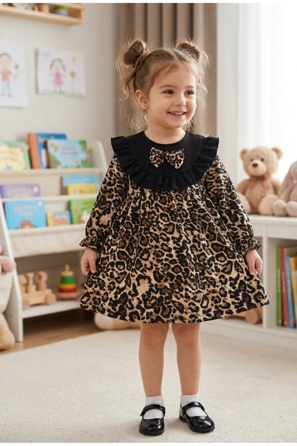 Girl's leopard print dress with bow detail