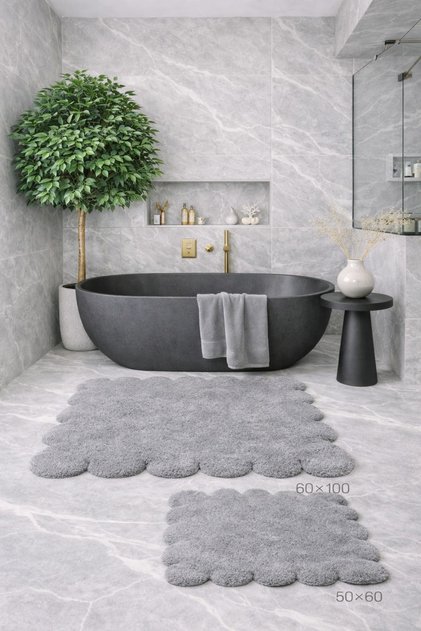 Decorative Non-Slip Base Daisy Cut Bathroom Mat, Toilet Set, 60X100-50X60 cm