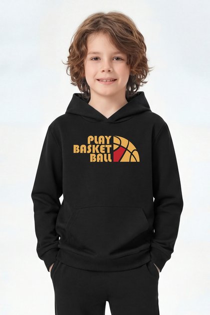 Hooded Kangaroo Pocket Sweatshirt for Boys with Print Detail