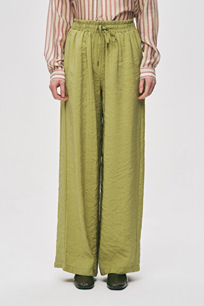Women's Wide-Leg Straight Palazzo Trousers with Elastic Waist and Ties