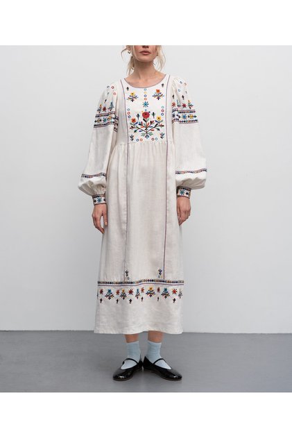 Colorful Ethnic Embroidered Linen Dress