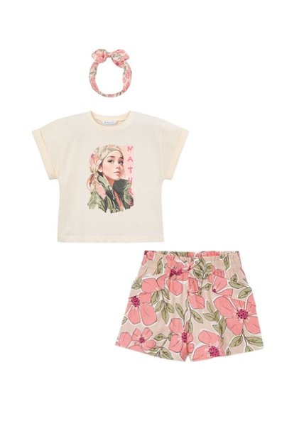Flowered Bandana Triple Set for Ages 4-10 - Beige