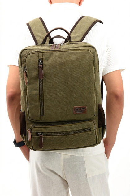 51572 Cotton Canvas Backpack with Laptop Compartment School Bag Green
