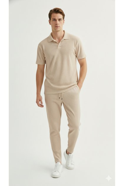 Premium Unisex Corduroy Polo Collar T-Shirt and Sweatpants Set