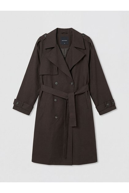 Giyçık Store Brown Double-Breasted Collared Belted Women's Trench Coat