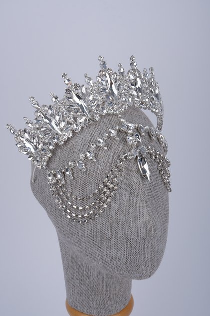 Luxurious Dazzling Crystal Queen Crown and Cascade Face Jewelry