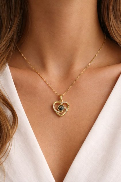 100 Languages I Love You Necklace with Lens Heart Design Zircon Stone Gold & Silver Women's Necklace