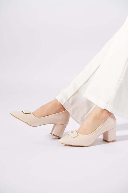 Deyas pointed toe buckled women's classic heeled shoes - beige leather