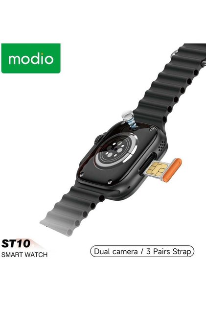 ST10 Smartwatch with 2.2 Inch Display Dual Camera Sim Card Slot and 3 Pair Straps for Men