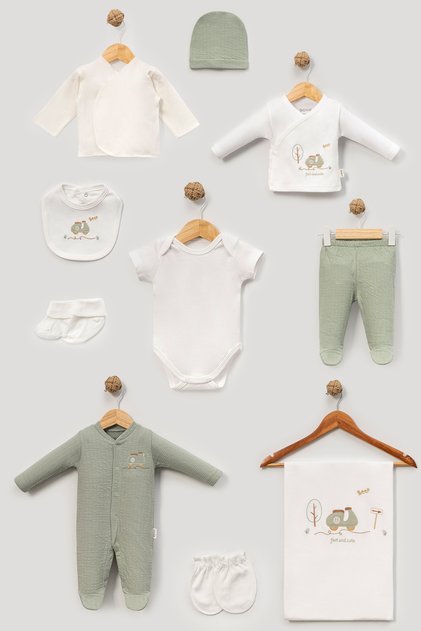 10 Piece Boxed Newborn Hospital Discharge Clothing Gift Set - Scooter Embroidered