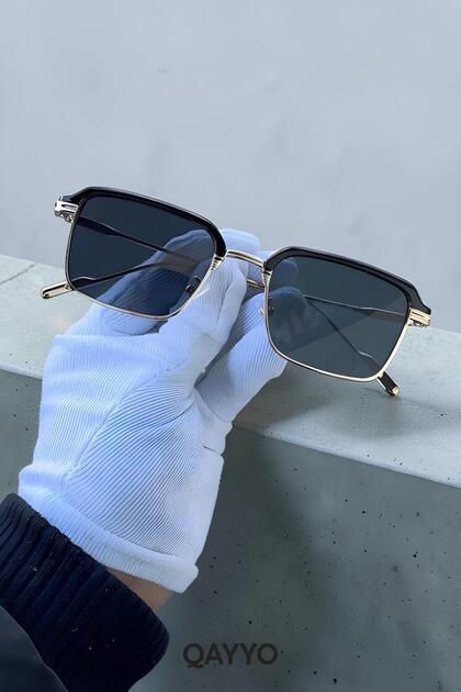 Flow Metal Square Black Gold Frame Unisex Uv400 Sunglasses