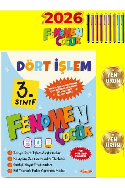 Fenomen Çocuk 3. Sınıf Dört İşlem Kalıcı Öğrenme Yeni Müfredat Soru Bankası + Android Kalem Seti