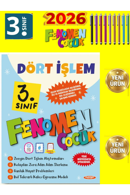 2026 Fenomen Çocuk 3. Sınıf Dört İşlem Kalıcı Öğrenme Soru Bankası %100 Yeni Müfredat + Kalem