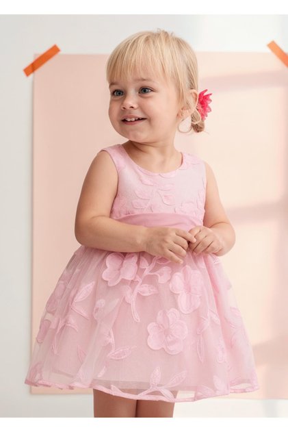 Abel&Lula Stylishly Designed Girl's Dress with Floral Appliques_Mnvs5005