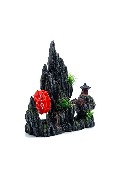 KW Large Water Wheel Cottage Aquarium Ornament - 25cm | Rustic Moving Mill Fish Tank Decoration