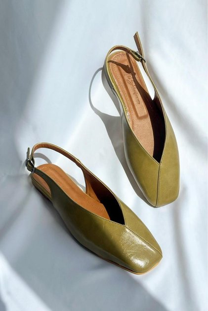 Modegas Green Back Open Buckle Detailed Women's Shoes